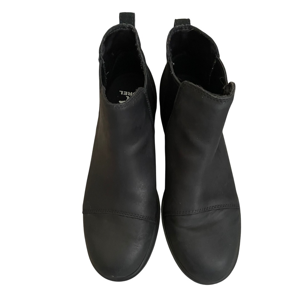 SOREL Evie II Wedge Chelsea Boot Black Leather Suede Waterproof 7.5 - Picture 6 of 10